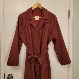 Vintage Red Belted Trench Coat Made In Canada Size L